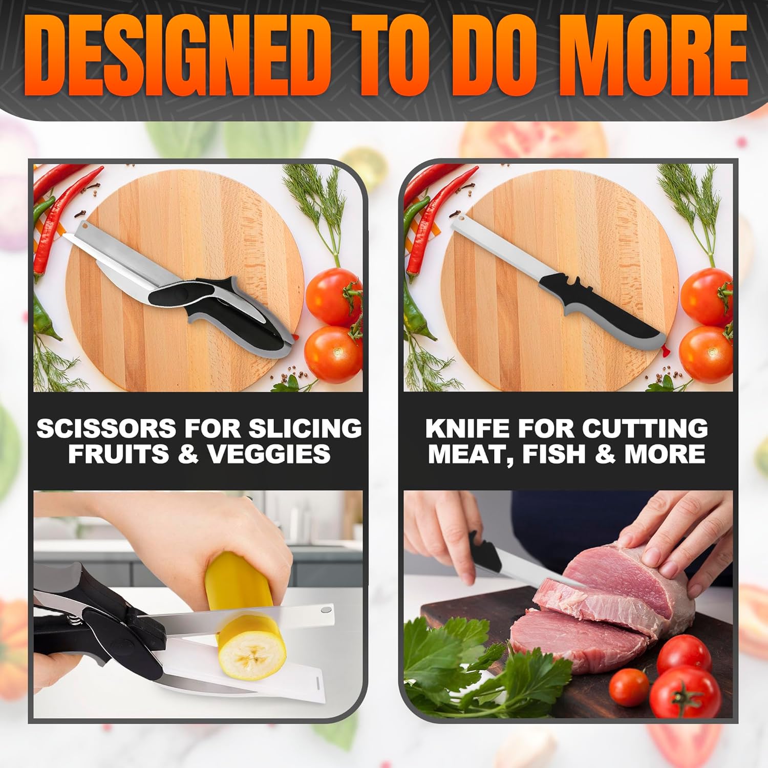 Cutting Board Scissors - 2 In 1 Kitchen Scissors with Cutting Board Knife Combo with Safety Lock and Storage Holder