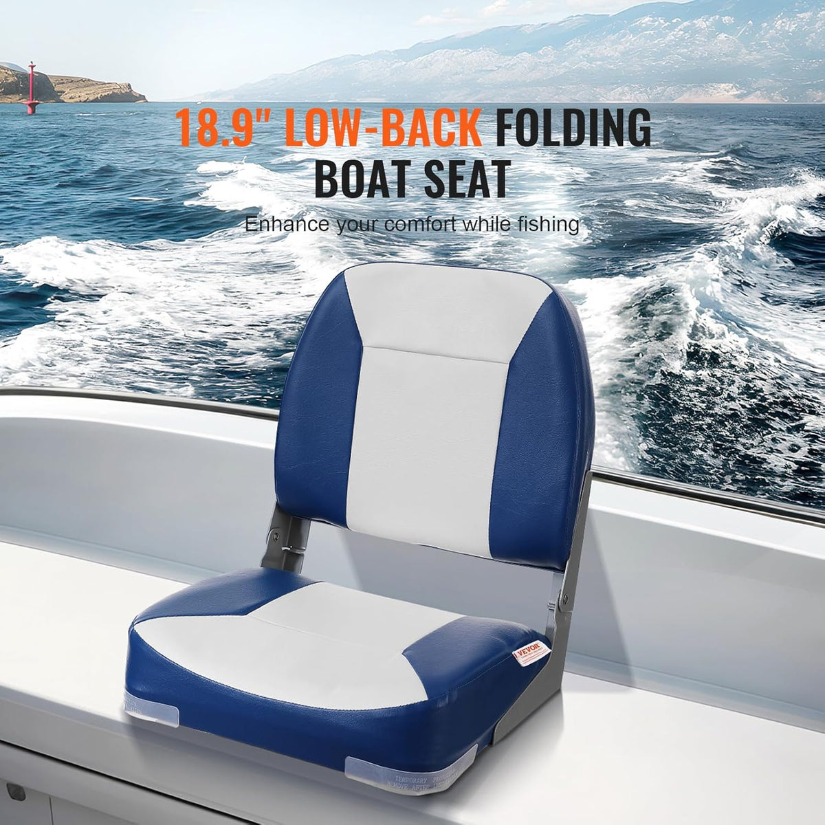 Folding Boat Seat, 18.9" Low Back Seat with Thickened Sponge Padding, Fold-Down Captain Chair for Fishing