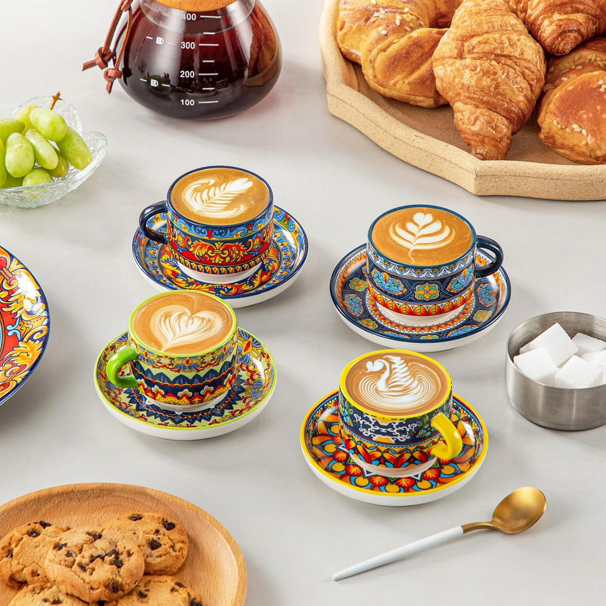 2.5 Oz Bohemian Espresso Cups Set of 4 with Stand
