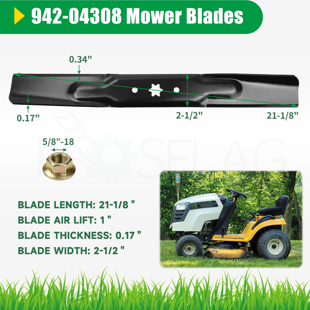 POSFLAG 2 Pack 942-04308 Mower Blades with 712-0417A Nuts for 42 Inch Decks