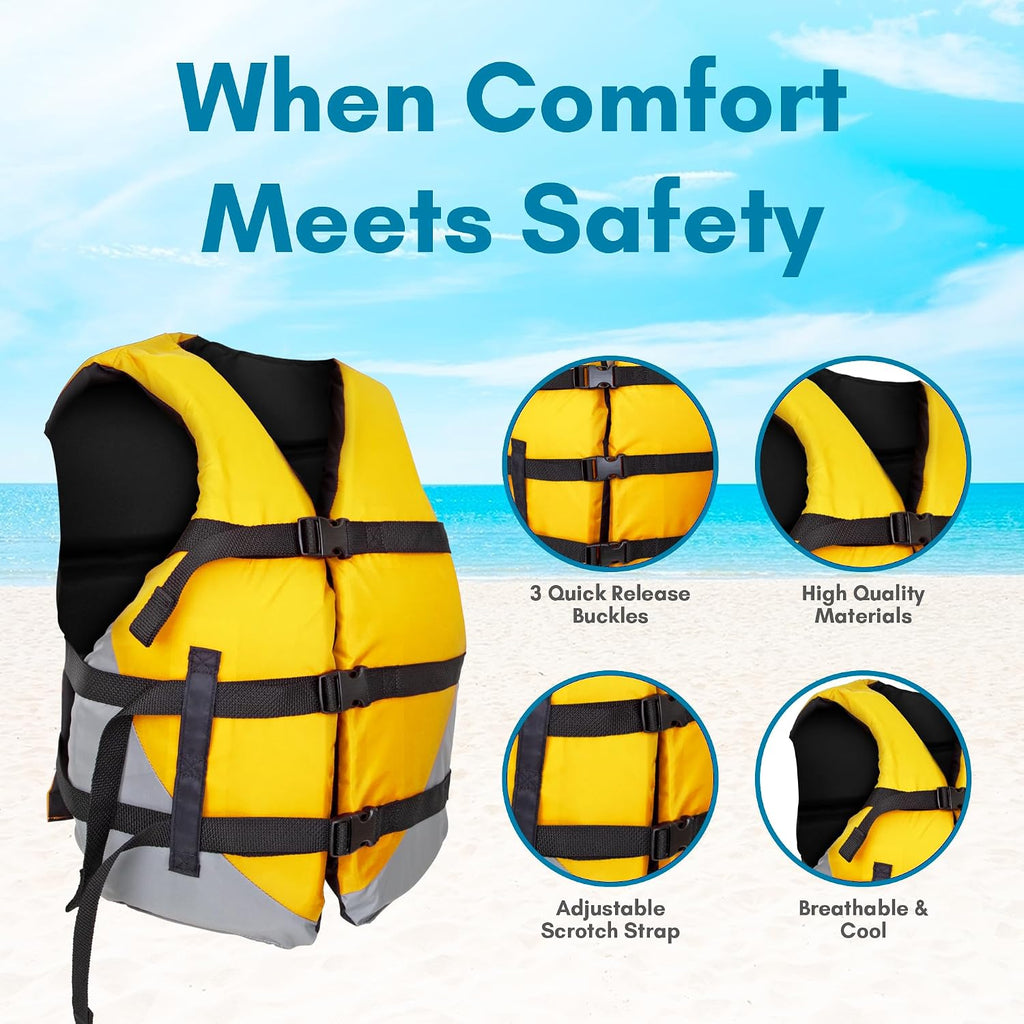 MW Adult Universal Life Vest, USCG Approved Type III Life Jacket for Adults, Great for Boating, Fishing, Tubing, &