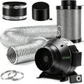4" Air Filtration Kit: 4 Inch Inline Duct Fan with Speed Controller, 11.8" High Carbon Filter, 8 Ft Ducting & Rubber