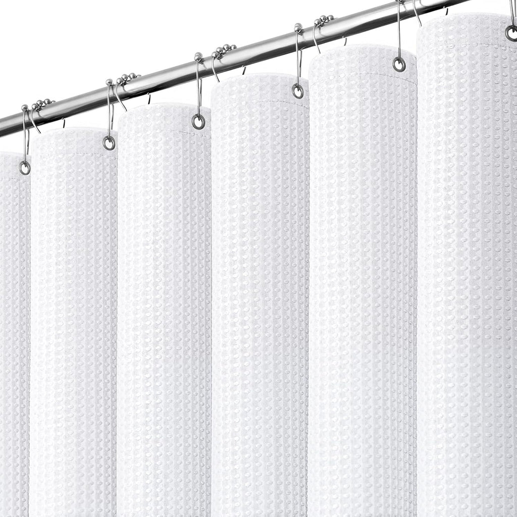 Waffle Shower Curtain 256 GSM Heavy Duty Fabric 72"x72" White | Thick Polyester Cloth, Weighted Hem, Water Repellent