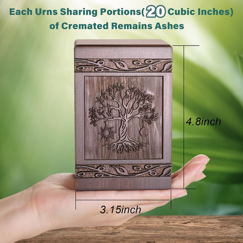 Small Keepsake Sharing Urn for Ashes-Wooden Mini Urn 20 Cubic Inches
