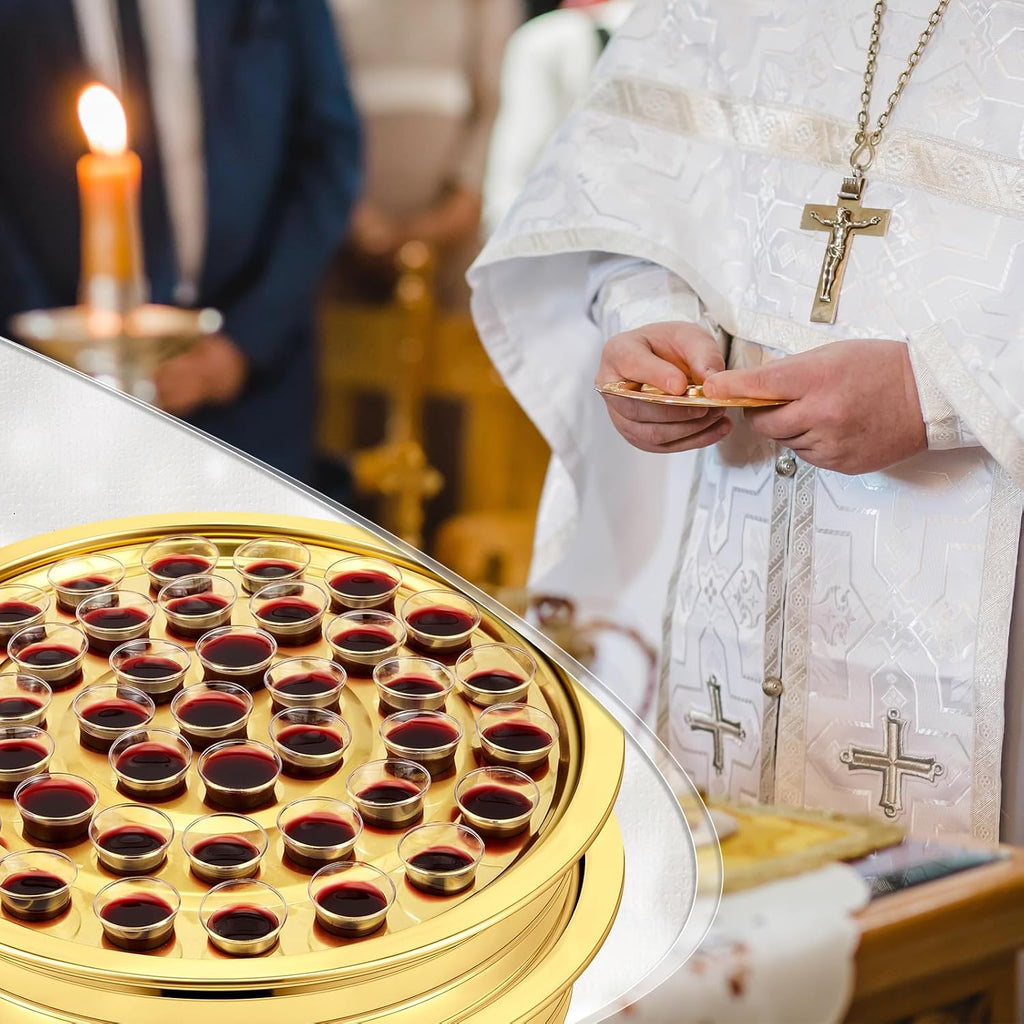2 Pcs Communion Trays with Disposable Chalices for Church Supplies, Each 40 Holes Communion Supplies Set Stackable