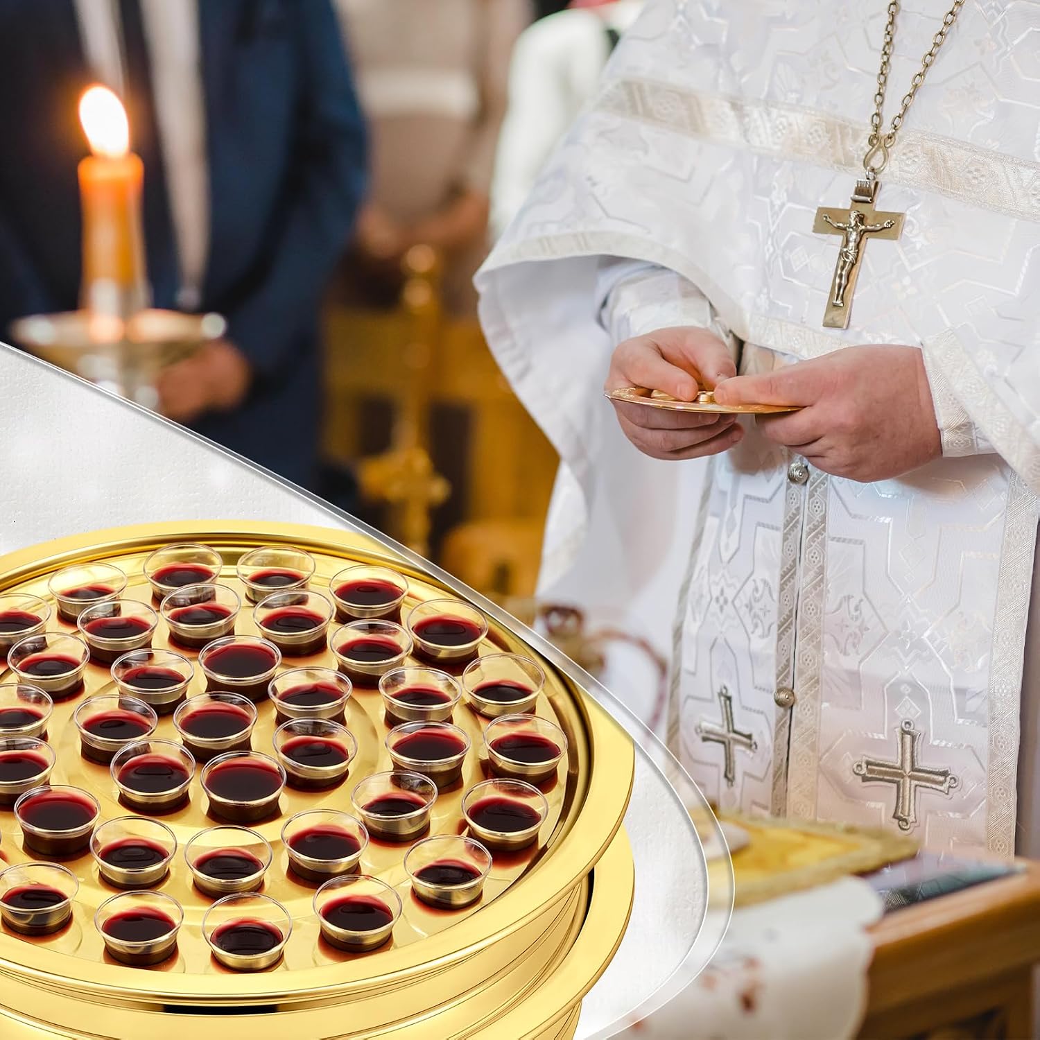 2 Pcs Communion Trays with Disposable Chalices for Church Supplies, Each 40 Holes Communion Supplies Set Stackable