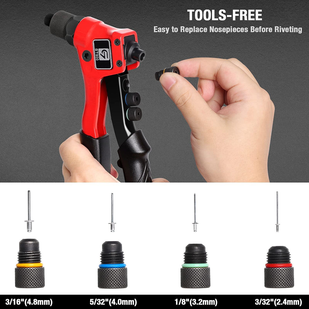Rivet Gun Kit with 200 Pop Rivets, 4 Drill Bits and a case