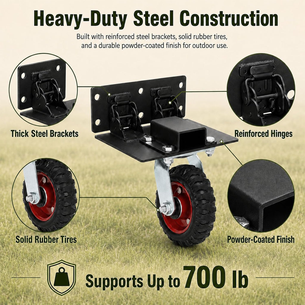 Chicken Tractor Wheels Kit with Lift System, Set of 4 Heavy Duty Foldable Swivel Casters,700 lb Load Capacity, Solid