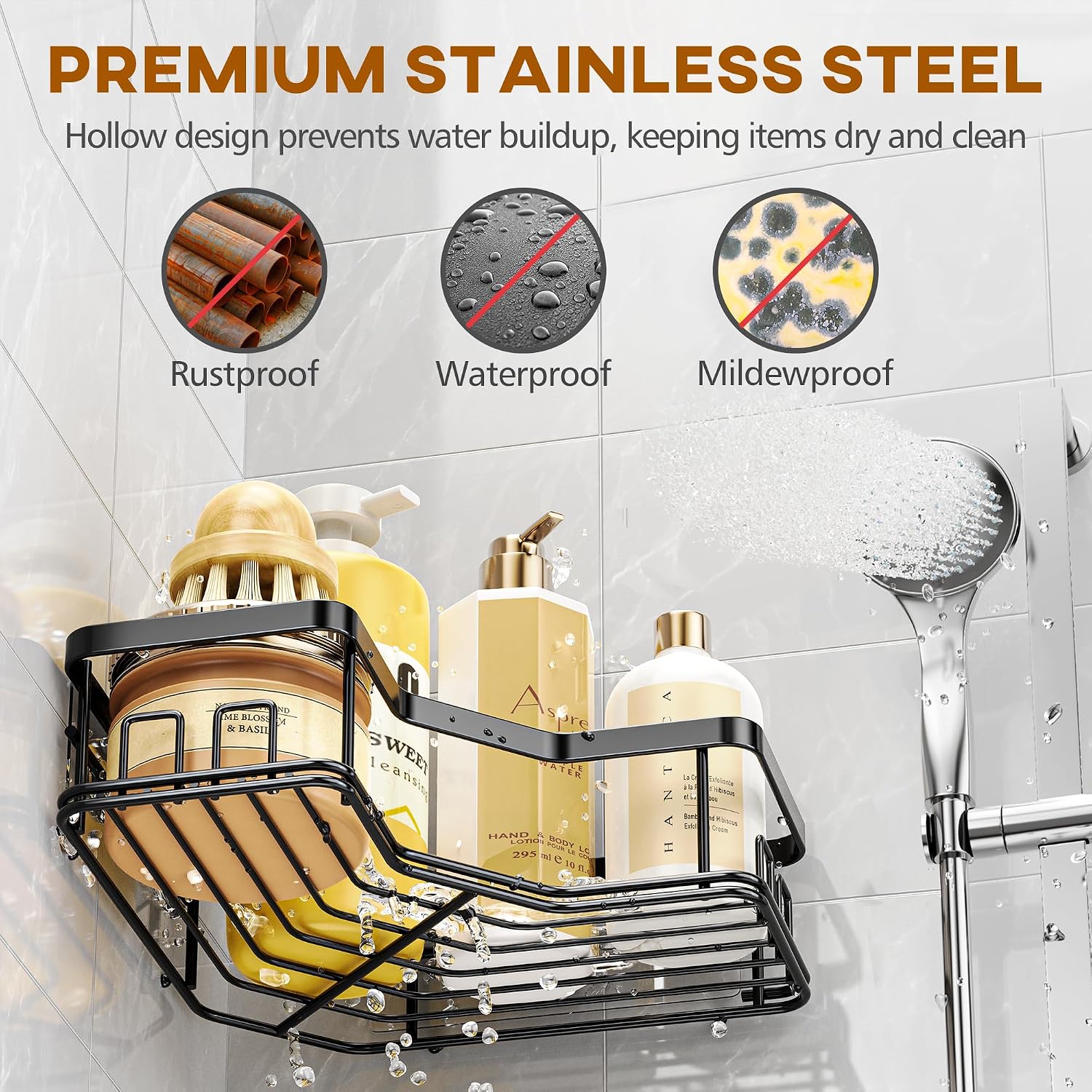 3 Pack Corner Shower Caddy with Soap Holder, Large Capacity Sturdy Easy Install No Drilling Stainless Steel Hold 40