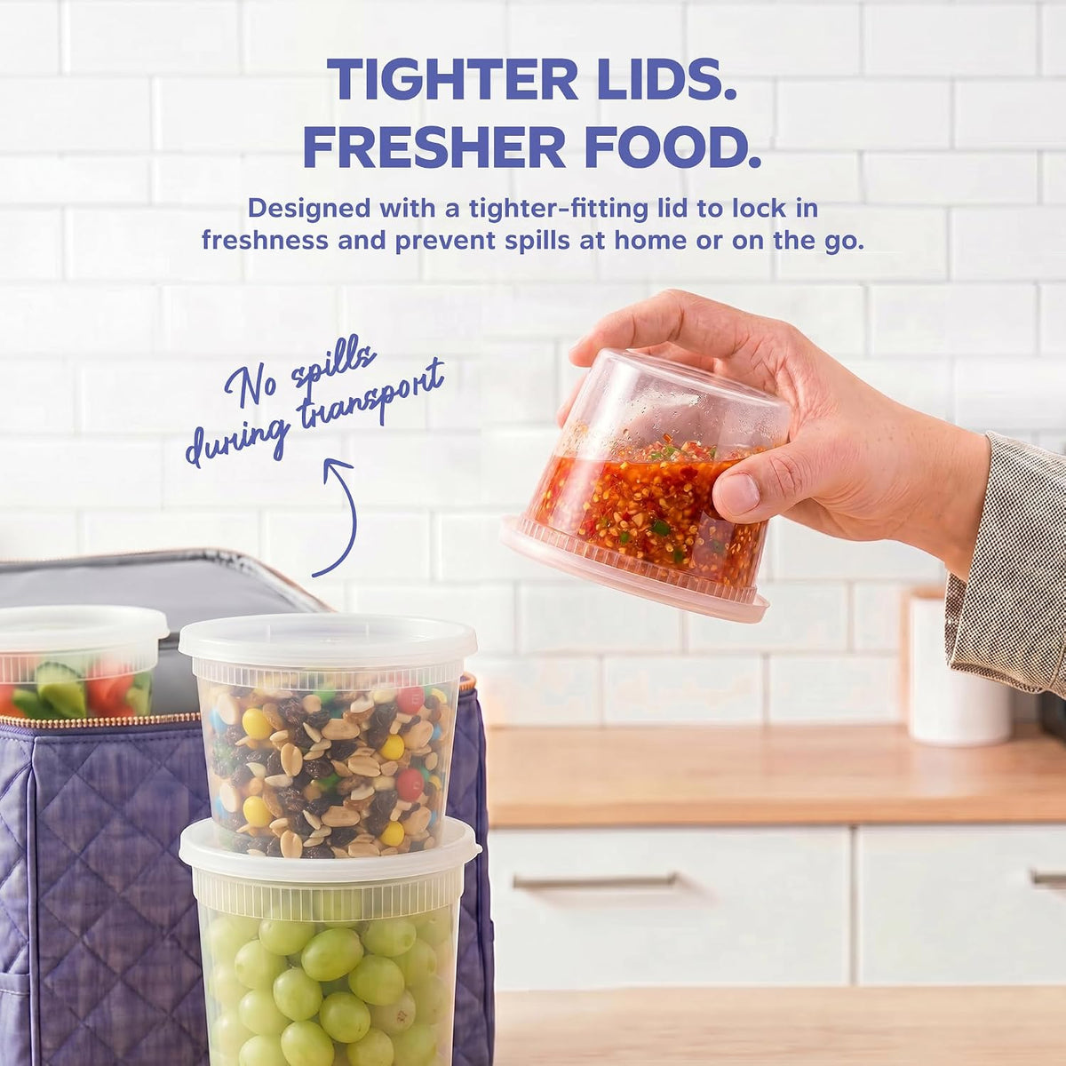 16 oz Plastic Deli Containers with Lids [48 Sets] Food Storage