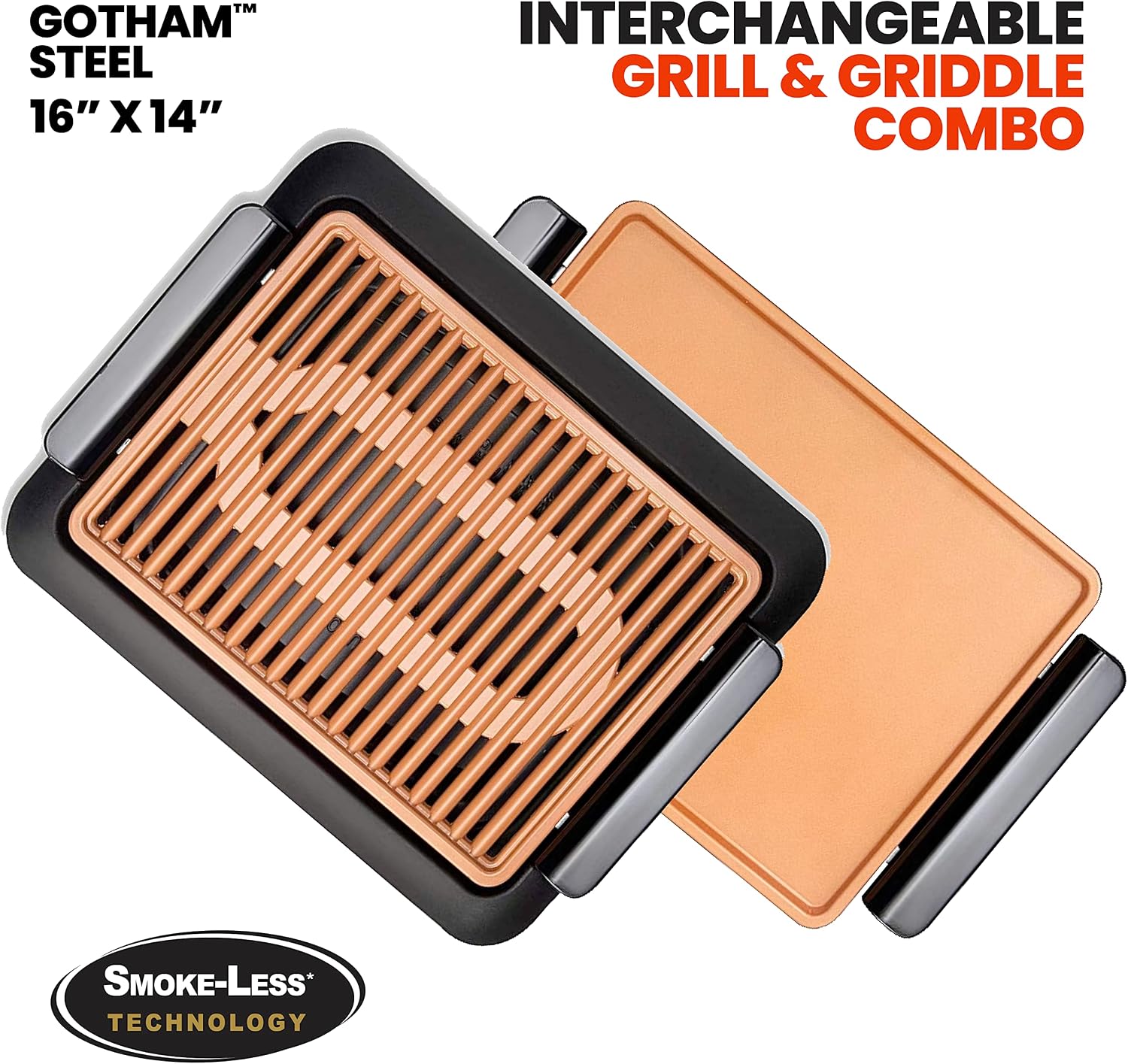 Smokeless Indoor Grill with Ceramic Coating & Adjustable Heating, Electric Removable Grill/Griddle Plate, Nonstick