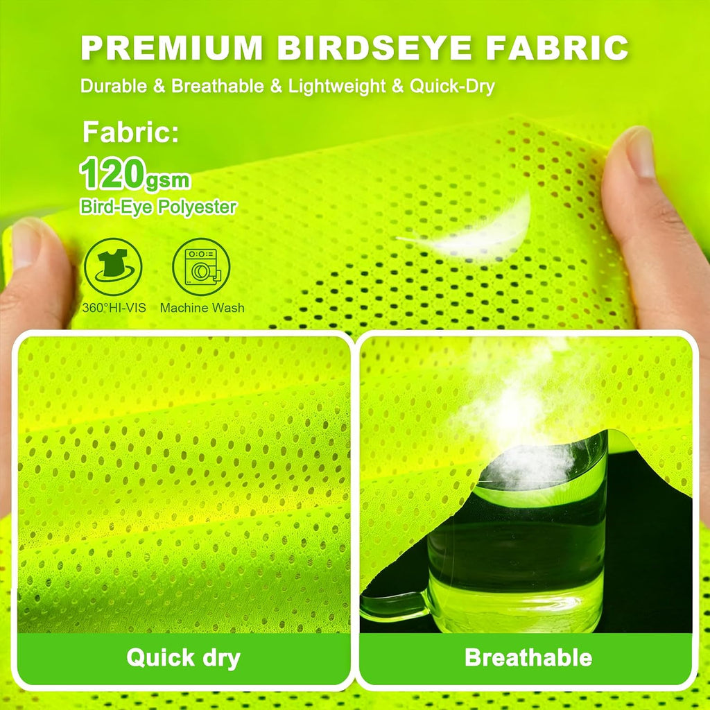 High Visibility ANSI Class 2 Safety Vest with 7 Pockets | Reflective Mesh Safety Vest for Men & Women, Lightweight
