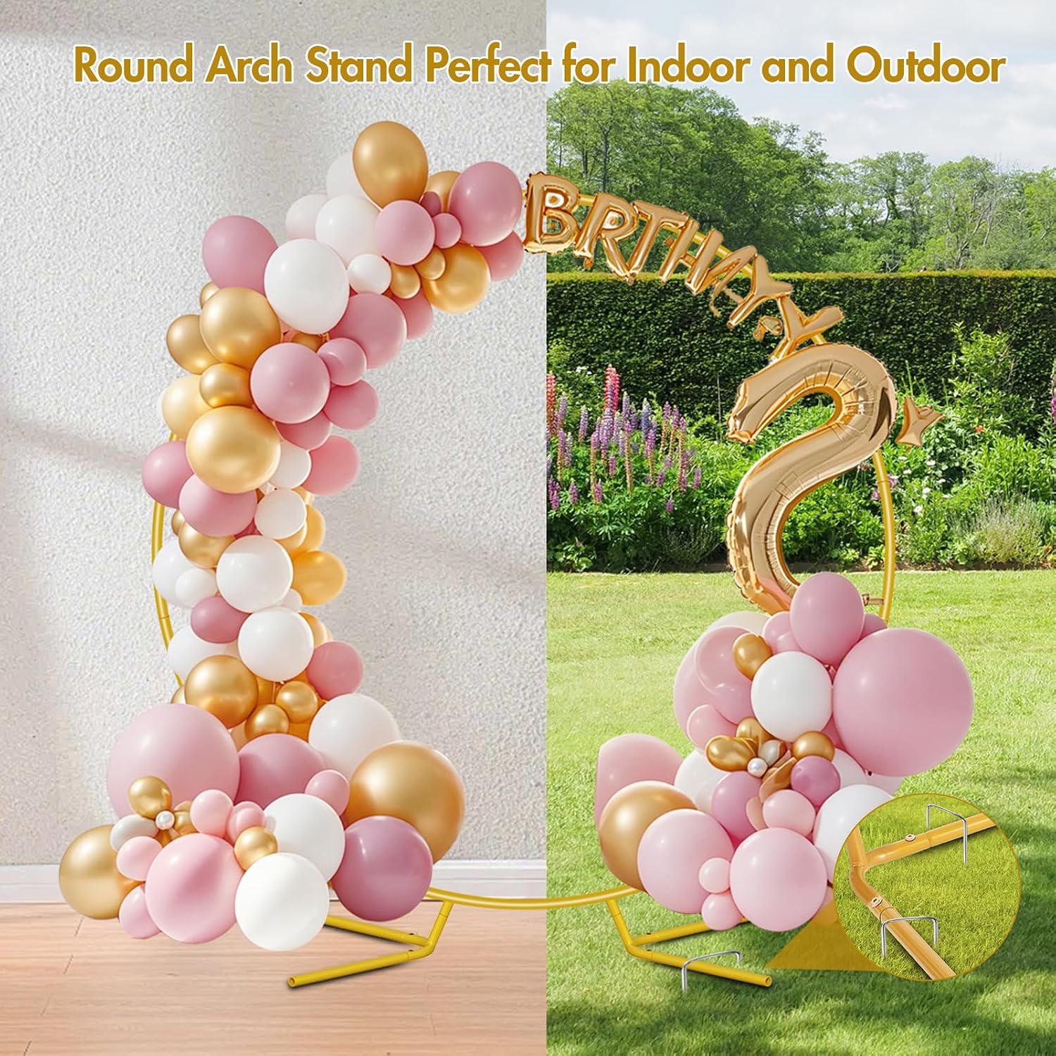 6.6FT Round Backdrop Stand, Circle Gold Balloon Wedding Arch Frame