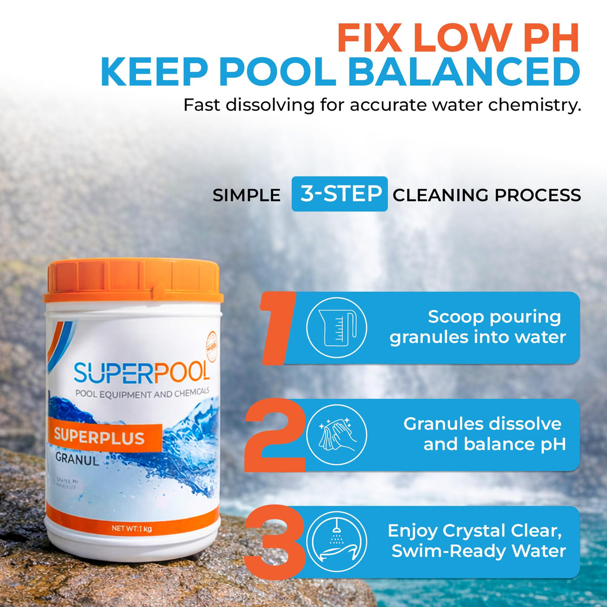 pH Up for Swimming Pools, Hot Tubs & Spas, Fast Dissolving Granules, 2.2 lb