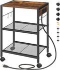 Industrial Printer Stand, 3-Tier Mobile Printer Table, Rolling Cart with Power Outlets and USB Ports, Home Printer