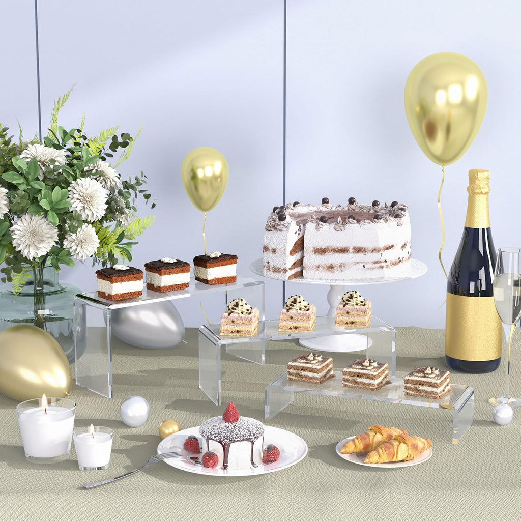 6 Pcs 8'' Clear Cupcake Display Risers, 3 Tiers Rectangular Risers Display Stands 4mm Thick Collectibles Jewelry