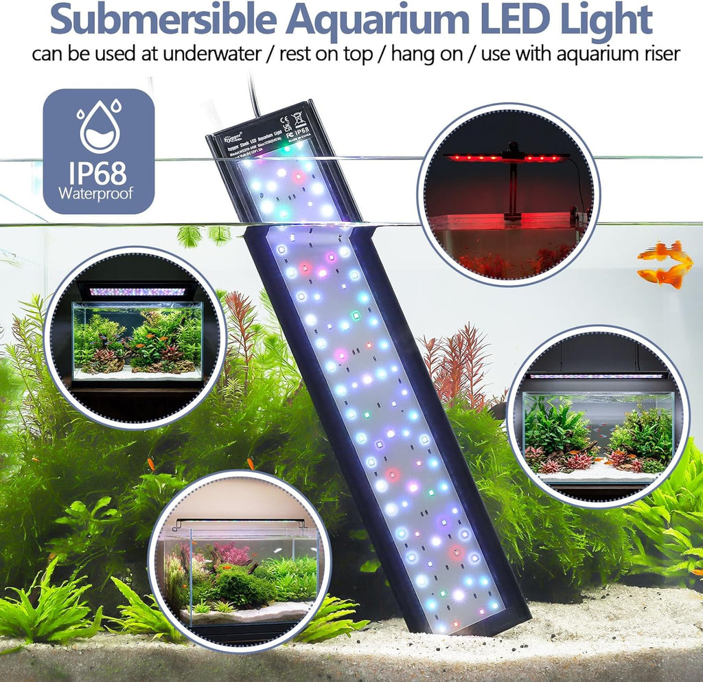 IP68 Waterproof LED Aquarium Light 24/7 Cycle Full Spectrum Fish Tank Light with Timer Adjustable Brightness 12