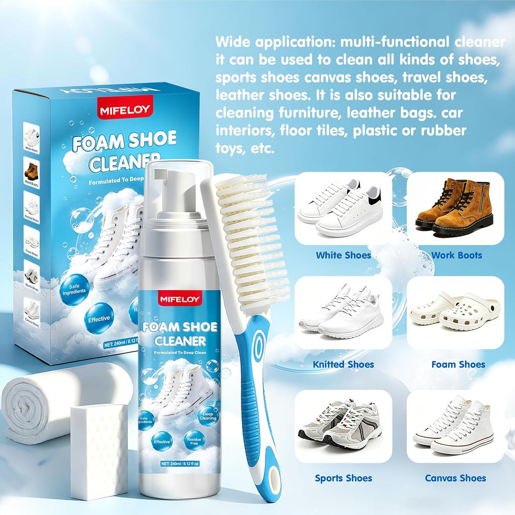 Shoe Cleaner 8.12 oz (240ml) – Sneaker Cleaner Foam for White Shoes, Tennis Shoes & More, Remove Dirt & Stains