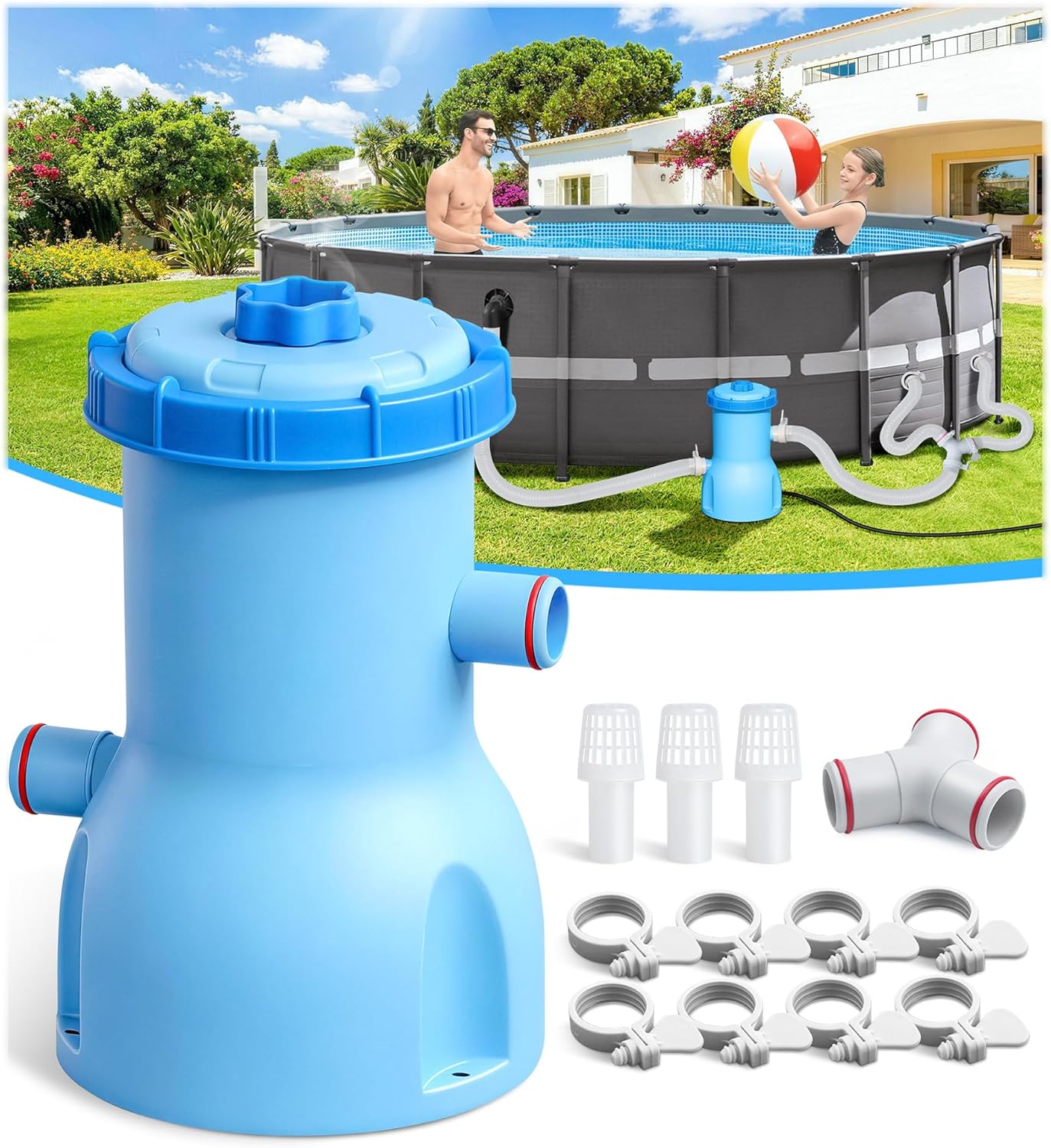 Standard Series Above Ground Pool Filter Pump - 800 GPH Flow Rate | Rapid Circulation & Micro-Debris Filtration, Pool