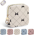 Period Bag for Teen Girls, Corduroy Sanitary Napkin Pouch, B-Beige | Bow Menstrual Pad Pouches Tampon Holder for