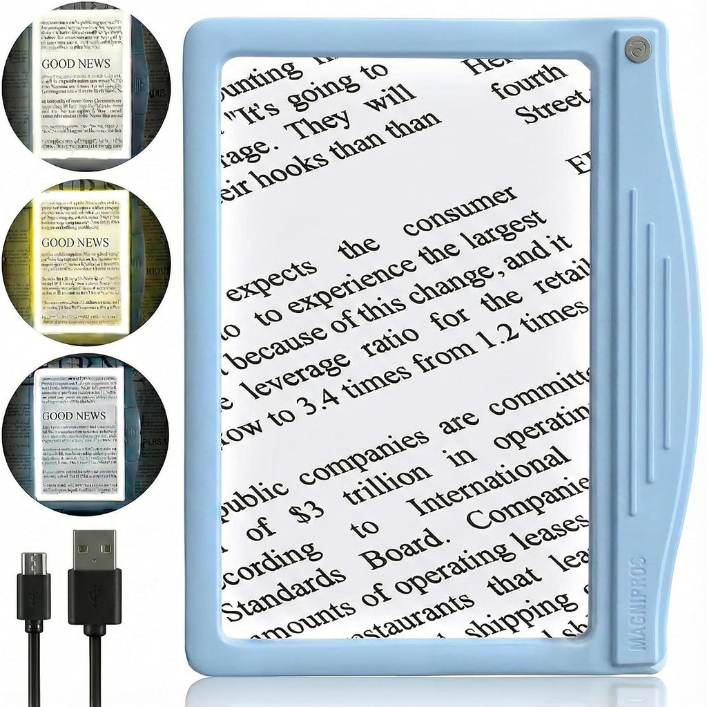 5X Rechargeable Large Ultra Bright LED Page Magnifier with Anti-Glare Lens & 3 Color Light Modes, Relieve Eye Strain
