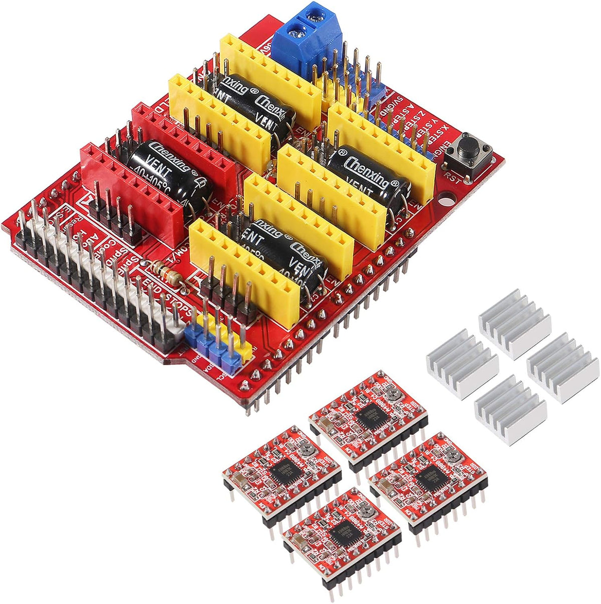 ACEIRMC 3D Printer CNC Shield V3 Engraver Expansion Board with 4X A4988 Driver Module and 4 x Radiator (Kits)