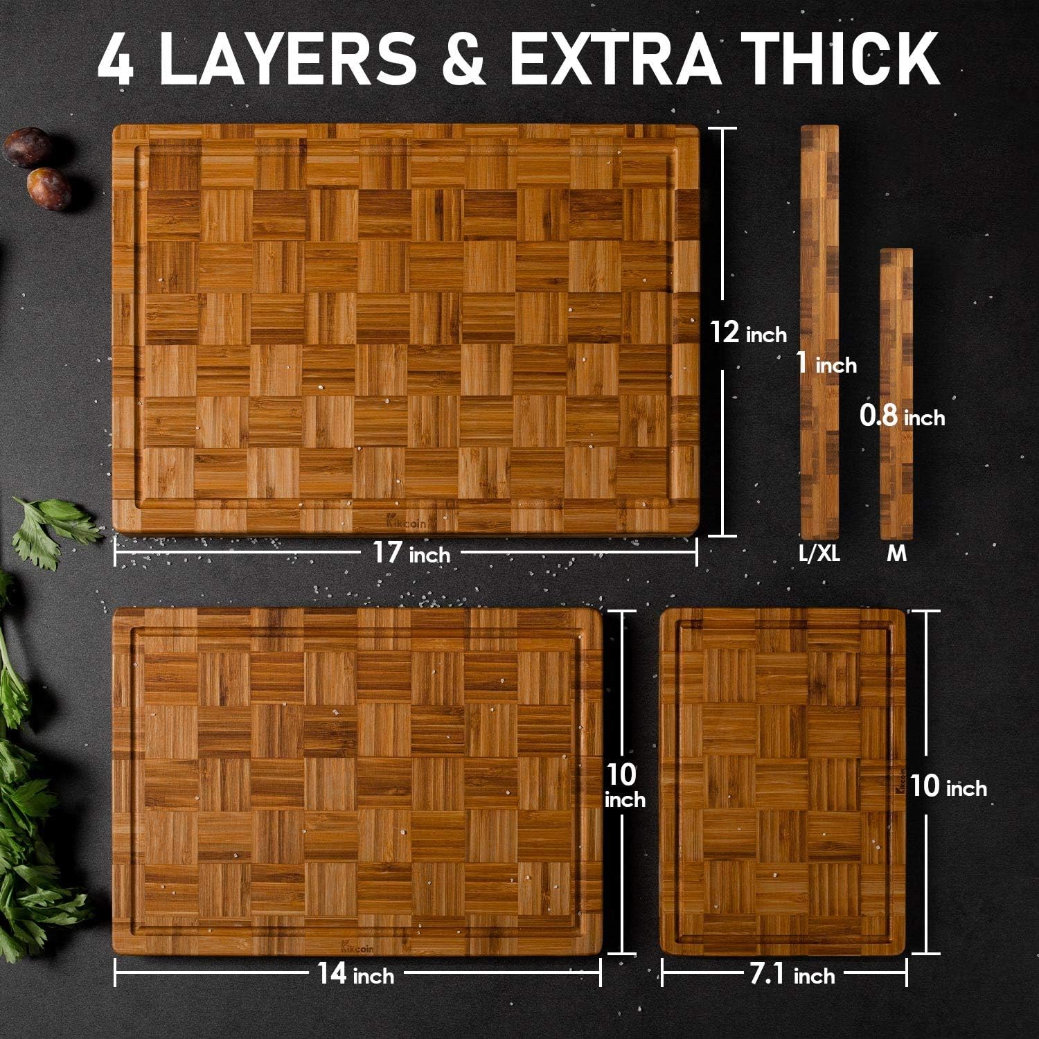 Extra Large Bamboo Cutting Boards, (Set of 3) Chopping Boards with Juice Groove Bamboo Wood Cutting Board Set Butcher