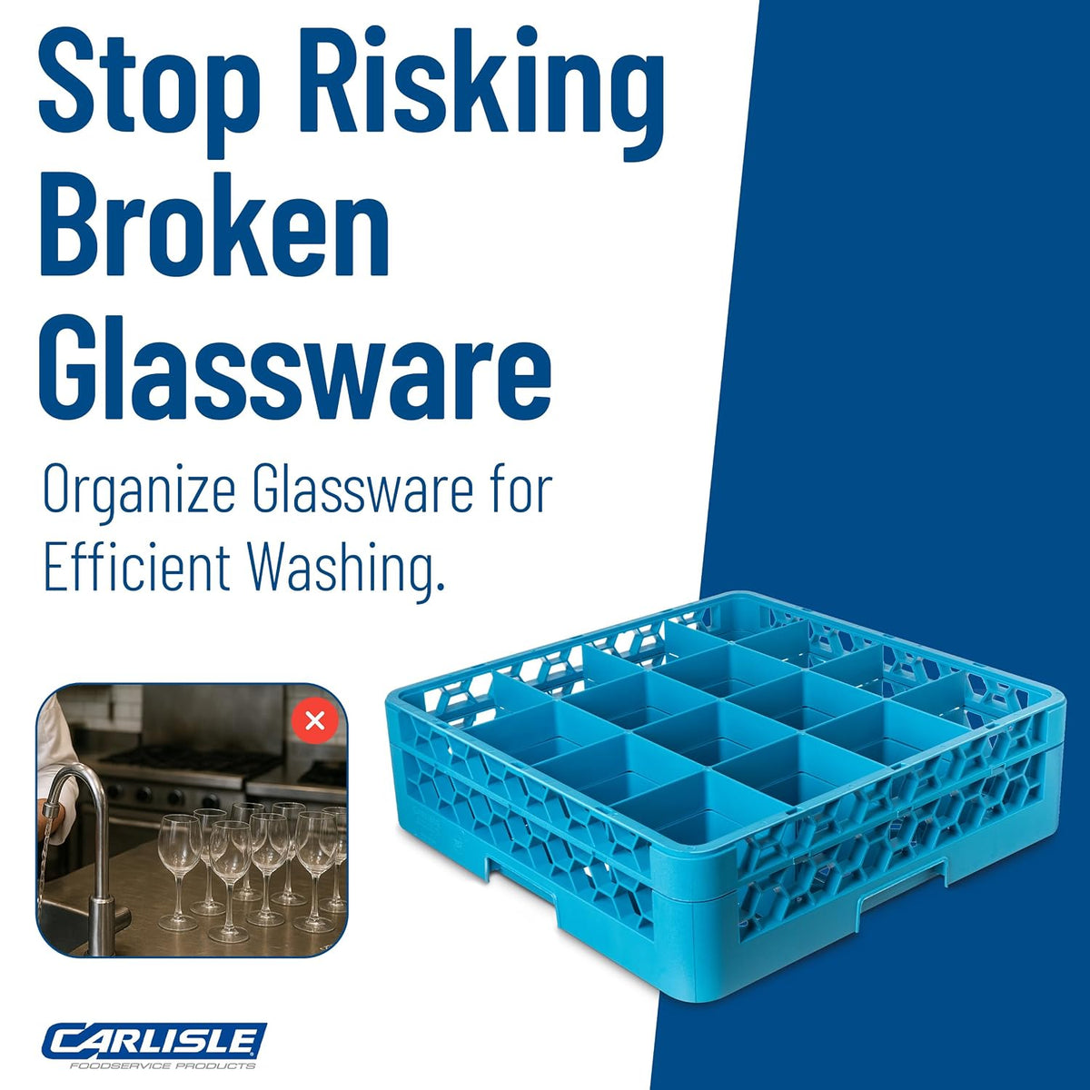 Carlisle Commercial Dishwasher Glass Rack, 16 Compartments, 1 Extender