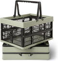 Collapsible Plastic Grocery Shopping Baskets with Ergonomic Handles, Stackable, 6.6 Gallon Capacity, Green, 3 Pack
