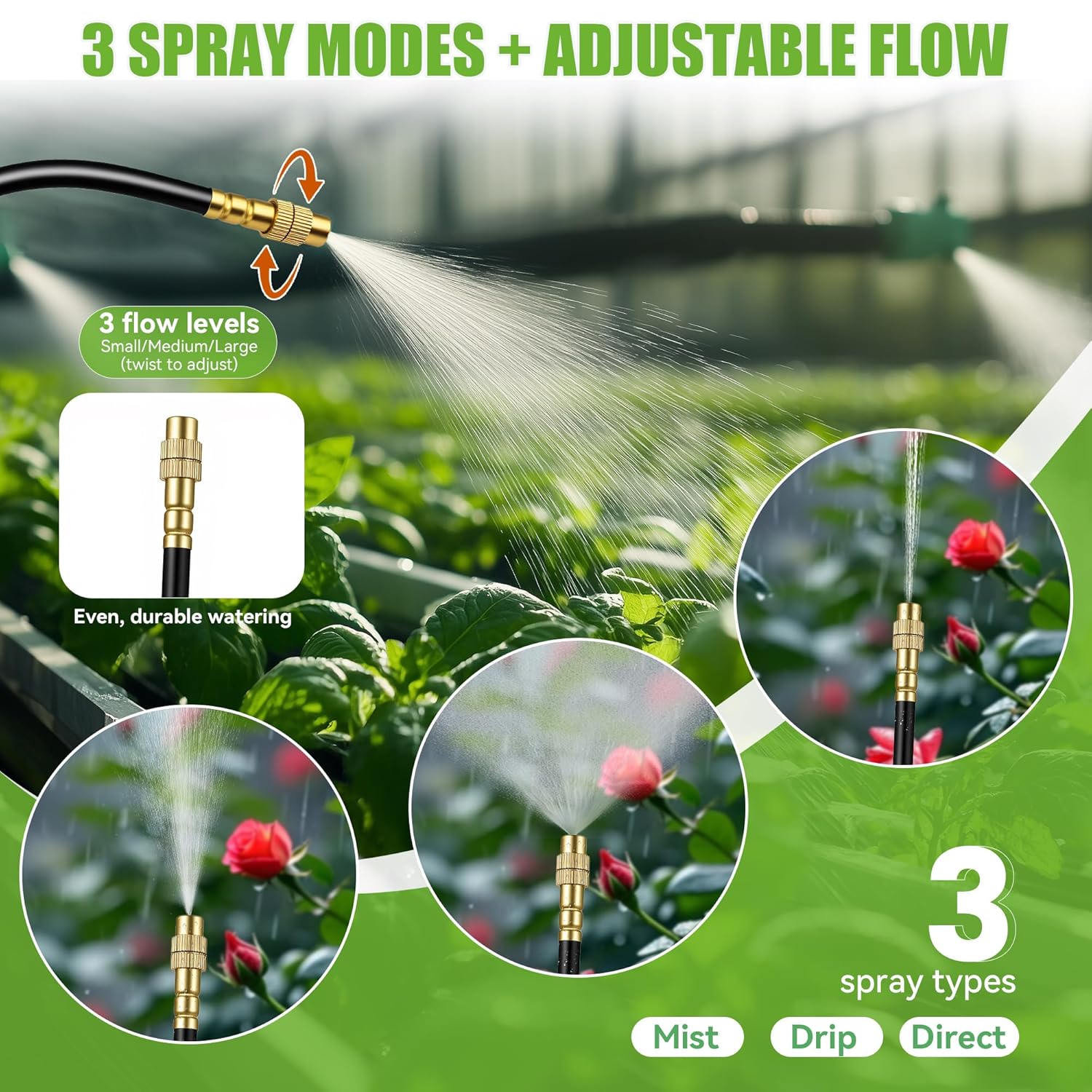 200FT 360° Adjustable Drip Irrigation Kit System for Garden Sprinklers for Yard Garden Watering System with 32