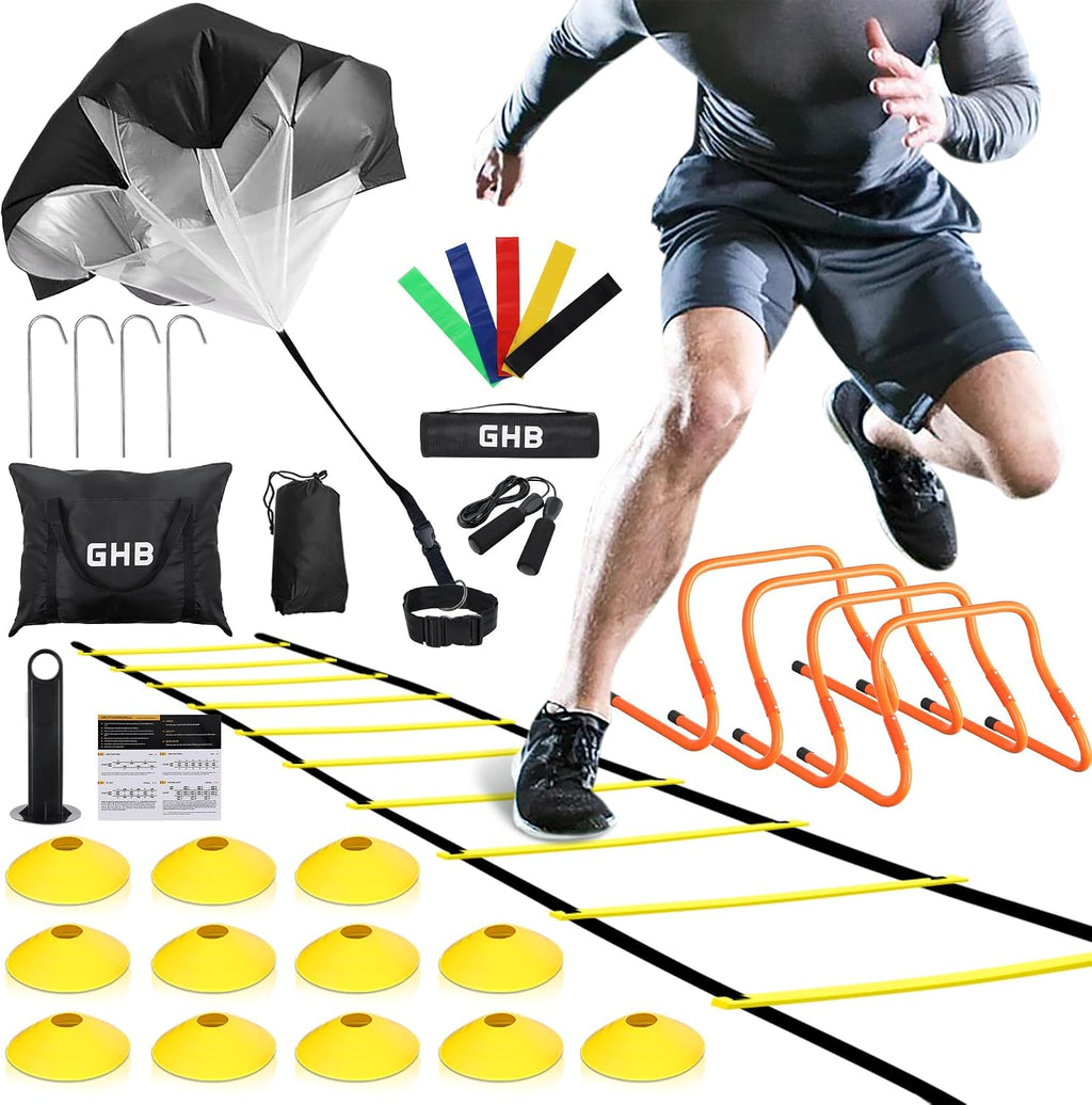 Agility Ladder,Football Training Equipment Set,4 Agility Hurdles, 20 feet12 Rungs Speed Ladder,12 Disc