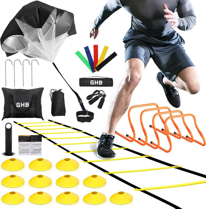 Agility Ladder,Football Training Equipment Set,4 Agility Hurdles, 20 feet12 Rungs Speed Ladder,12 Disc