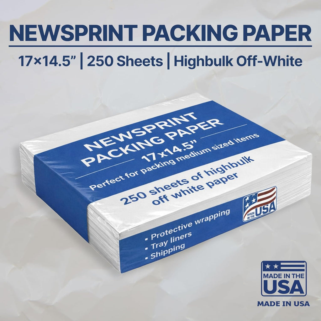 Newsprint Packing Paper Sheets for Moving – 250 newspaper-style sheets ideal for wrapping and protecting fragile