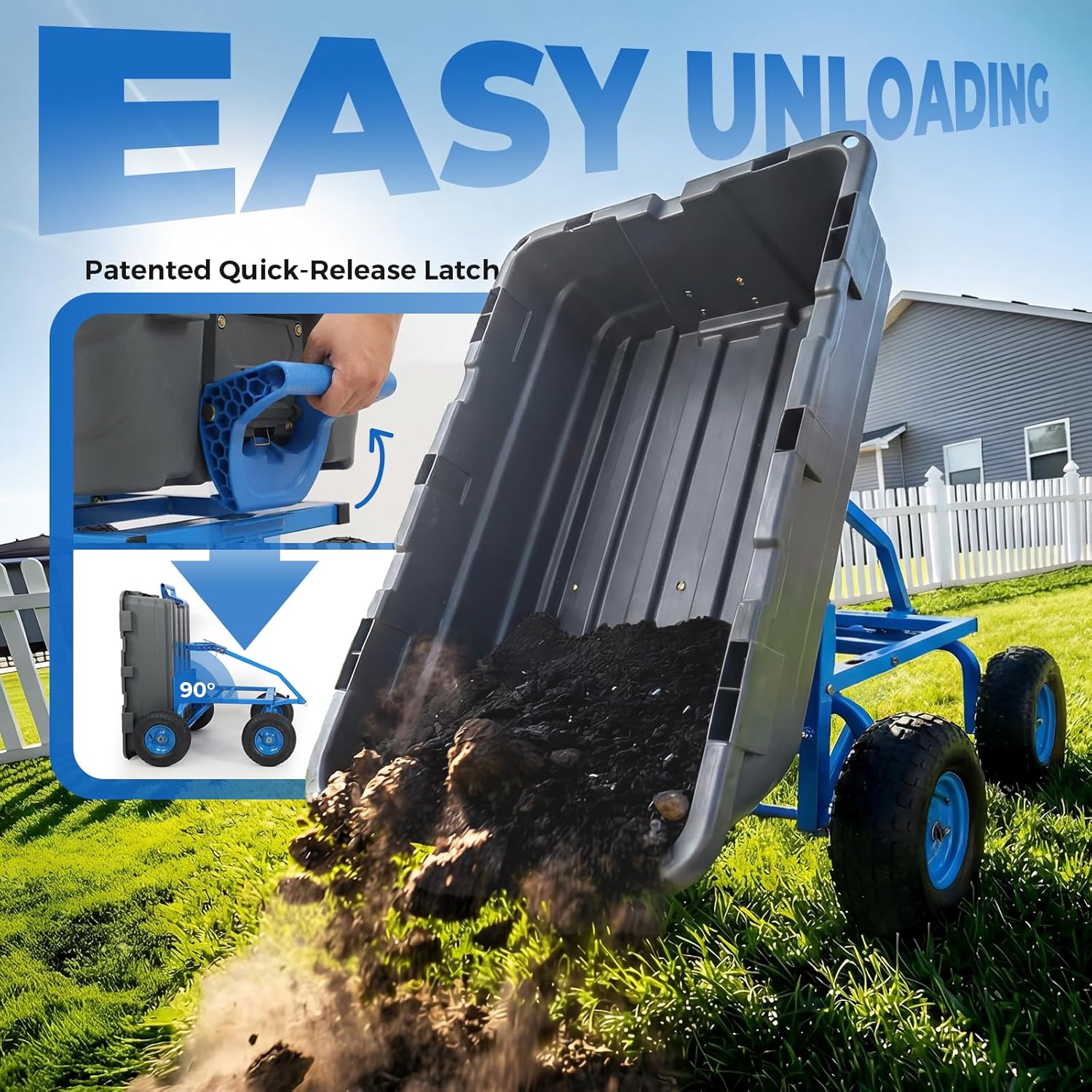 1400lbs Garden Dump Cart for Lawn & Landscaping, Towable Utility Wagon with Quick-Release Dumping, 10" All-Terrain