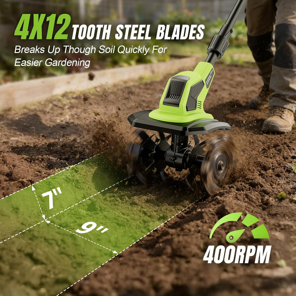 6000mAh Cordlees Tiller Cultivator for Gardening