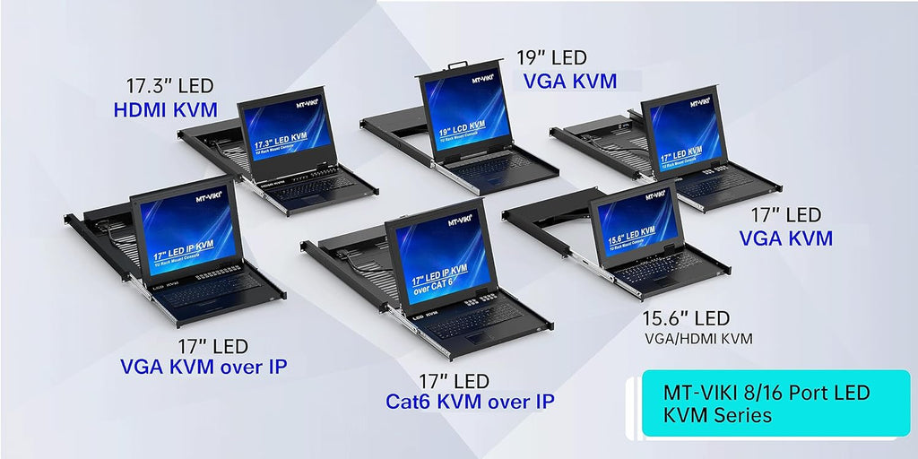 17'' Rack Mount KVM Switch VGA 8 Port, Rackmount Monitor KVM Fit 1U 19'' Rack, 600-800mm(23.6~31.8'') Depth