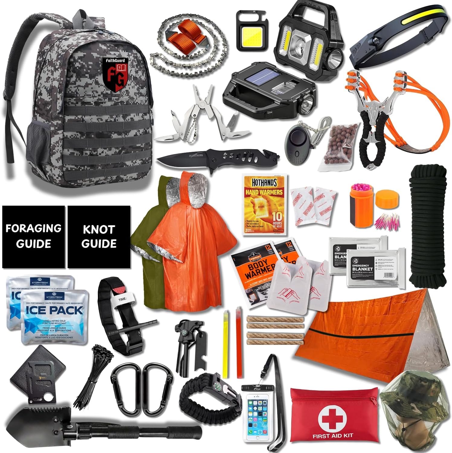 460 PC Complete Survival Kit and First Aid Kit | Tactical Backpack with Survival Gear | Bug Out Bag | Fire Starter
