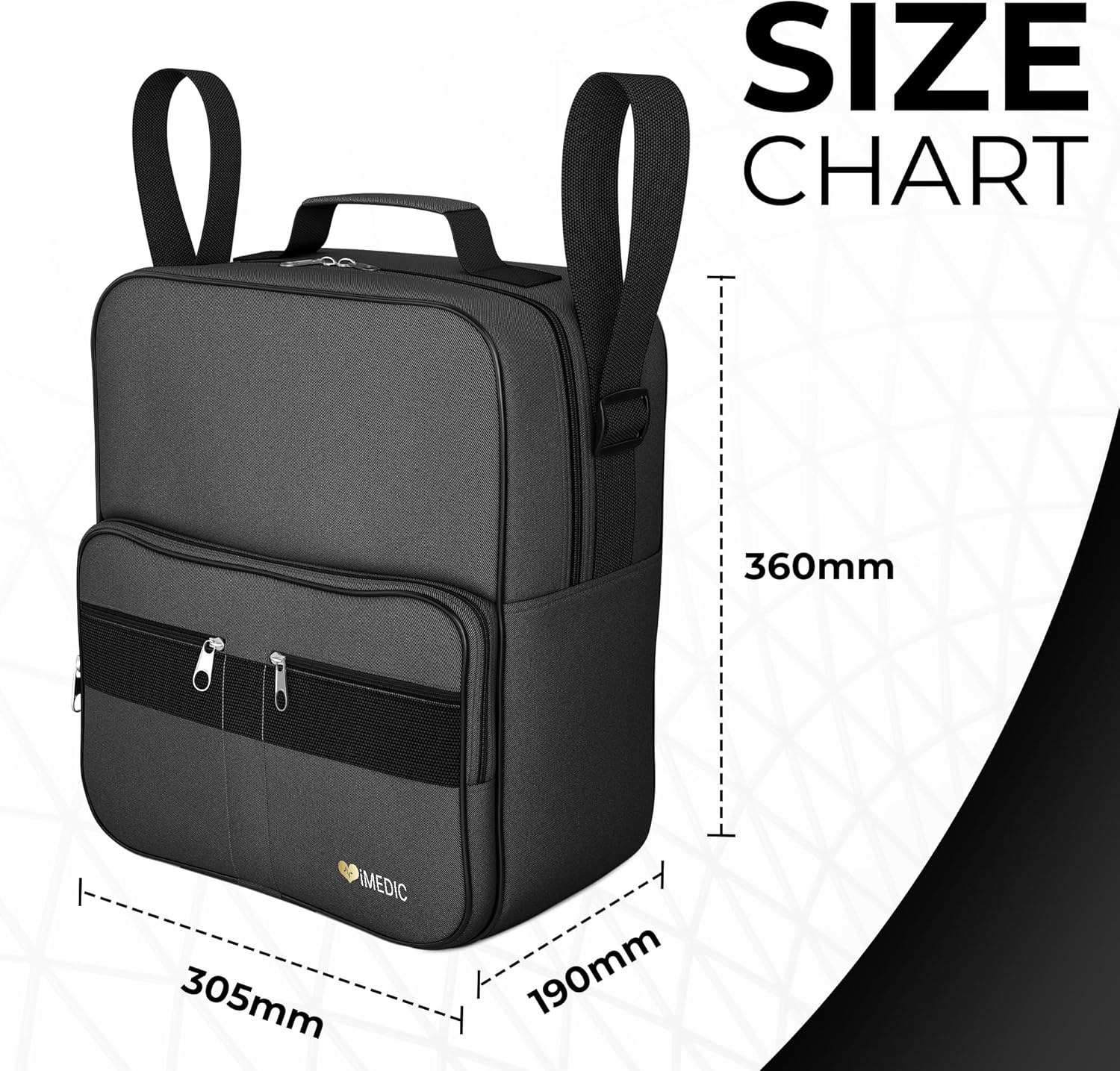 Deluxe Wheelchair Bag – Storage Backpack for Adults – Hangs Securely on Wheelchair Back – Organiser for Mobility &