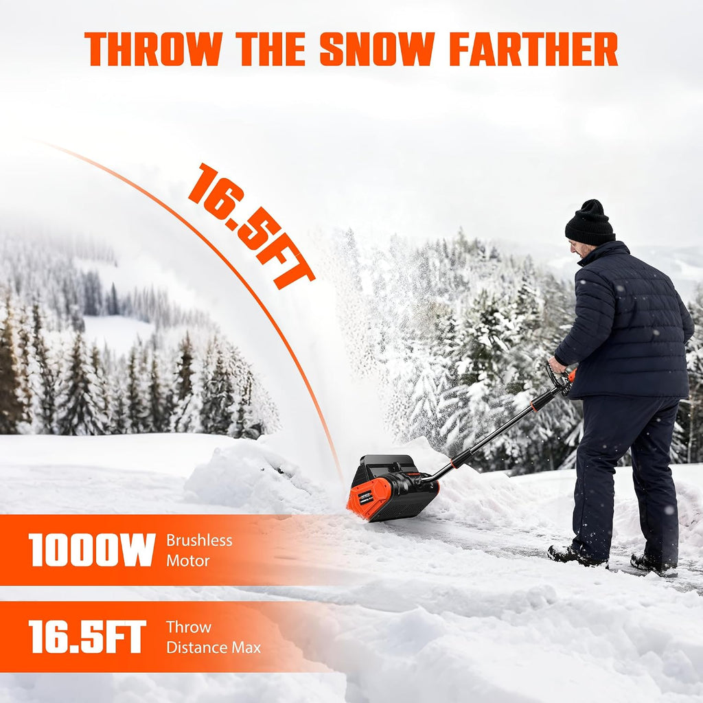 40V Cordless Snow Shovel, 13-Inch | 2 x 40V 4.0A Battery Powered Snow Blower, Powerful Brushless Electric Snow