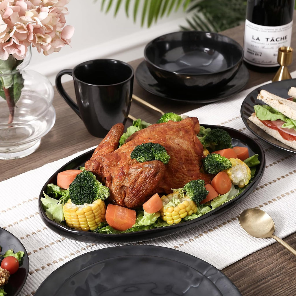 Serving Platter Ceramic Tray Plates Extra Large Oval 14.5 Inch Porcelain Dinner Plates Long Serving Dish Set