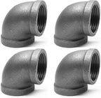 Black Cast Iron 90 Degree Elbow, Female Pipe Fitting, 3/4 Inch Size, for Industrial DIY Furniture & Shelving (4 Pack)