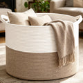 Large Woven Blanket Basket,65L Cotton Rope Laundry Basket Hamper with Handles, Decorative Nursery Basket Storage Bin