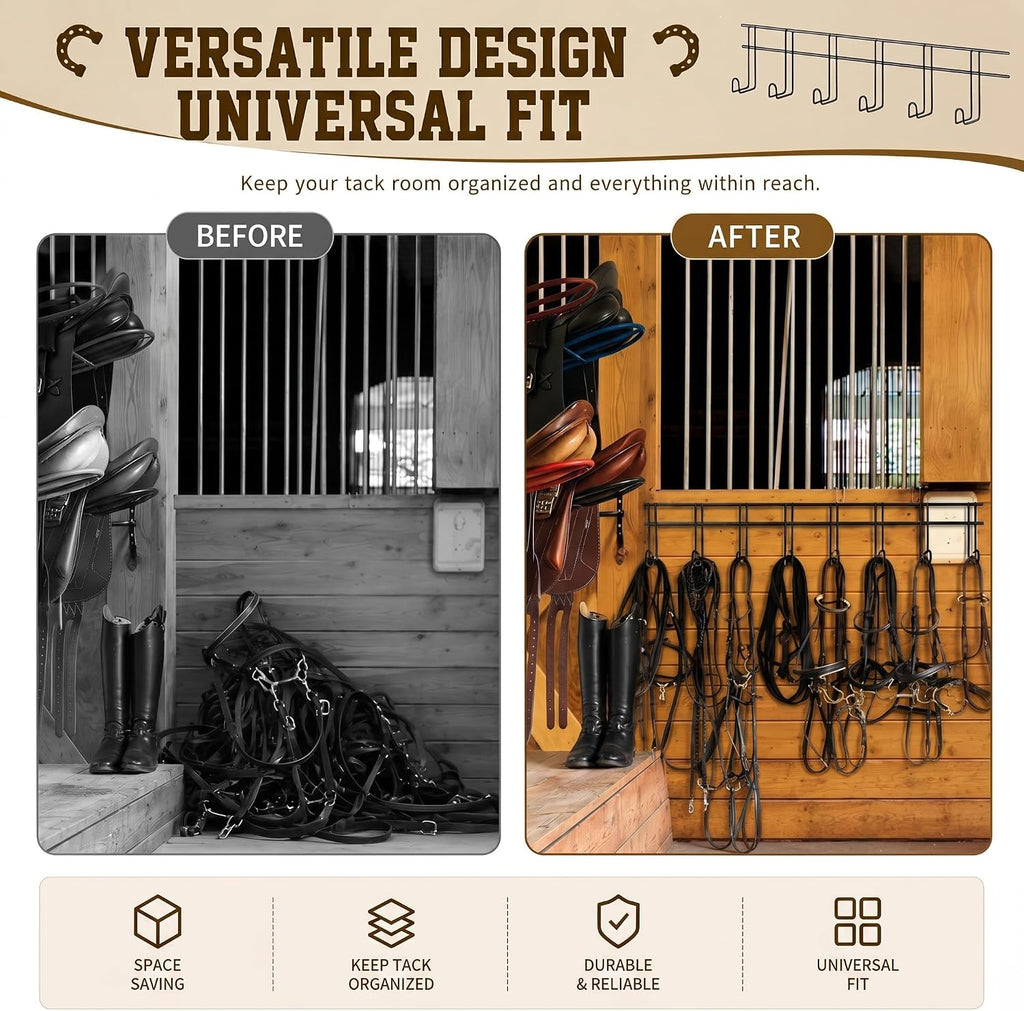 10 Hook 2 Pcs Bridle Hooks Tack Room Metal Wall Hangers Rack, Black