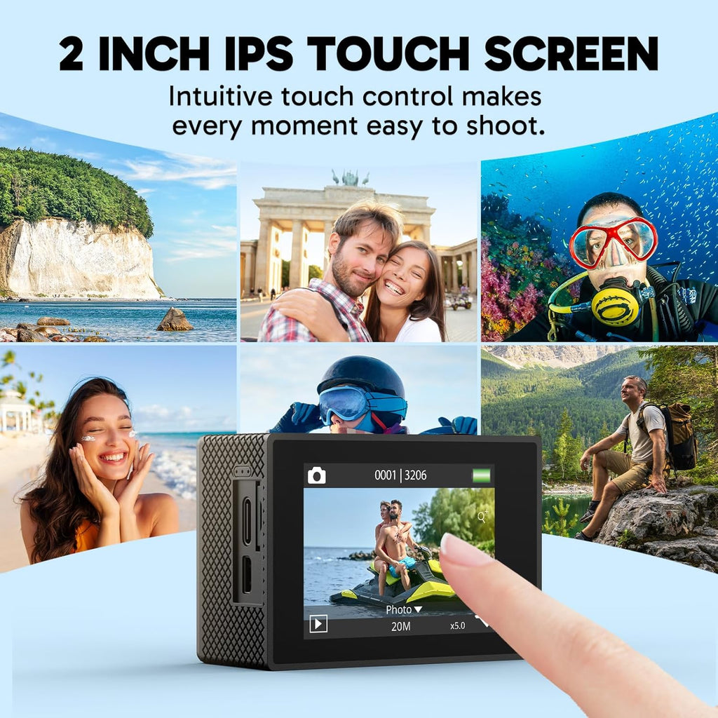EK7000 Pro 4K30fps Action Camera with Touch Screen EIS 131ft Waterproof Underwater Camera Remote Control 5X Zoom with