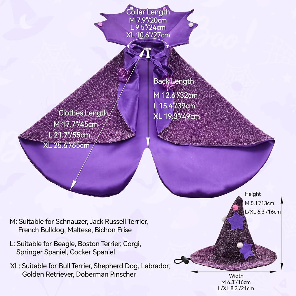 Halloween Dog Costume Dog Witch Cape Witch Hat Set Pet Wizard Cloak Vampire Devil Outfit Puppy Cat Halloween Cloak