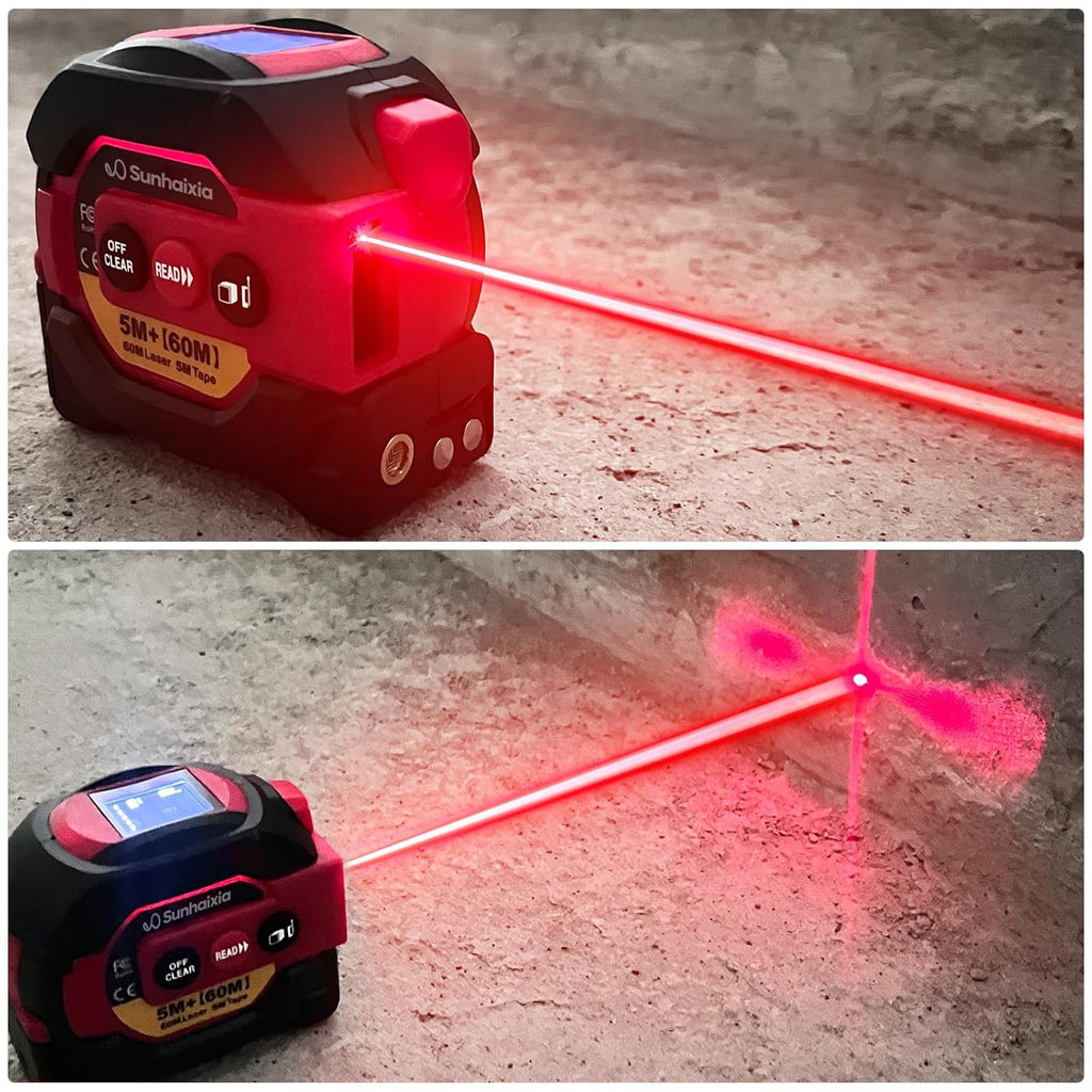 Laser Tape Measure 3 in 1 with Laser Level Crosshairs |196ft/60m Laser Distance+16ft/5m AutoLock Tape |Backlit LCD