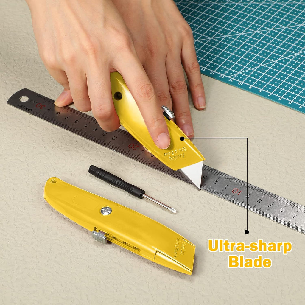 20 Pcs Box Cutter Bulk Retractable Utility Knife, Yellow