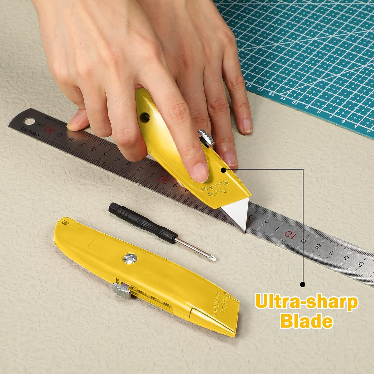 20 Pcs Box Cutter Bulk Retractable Utility Knife, Yellow