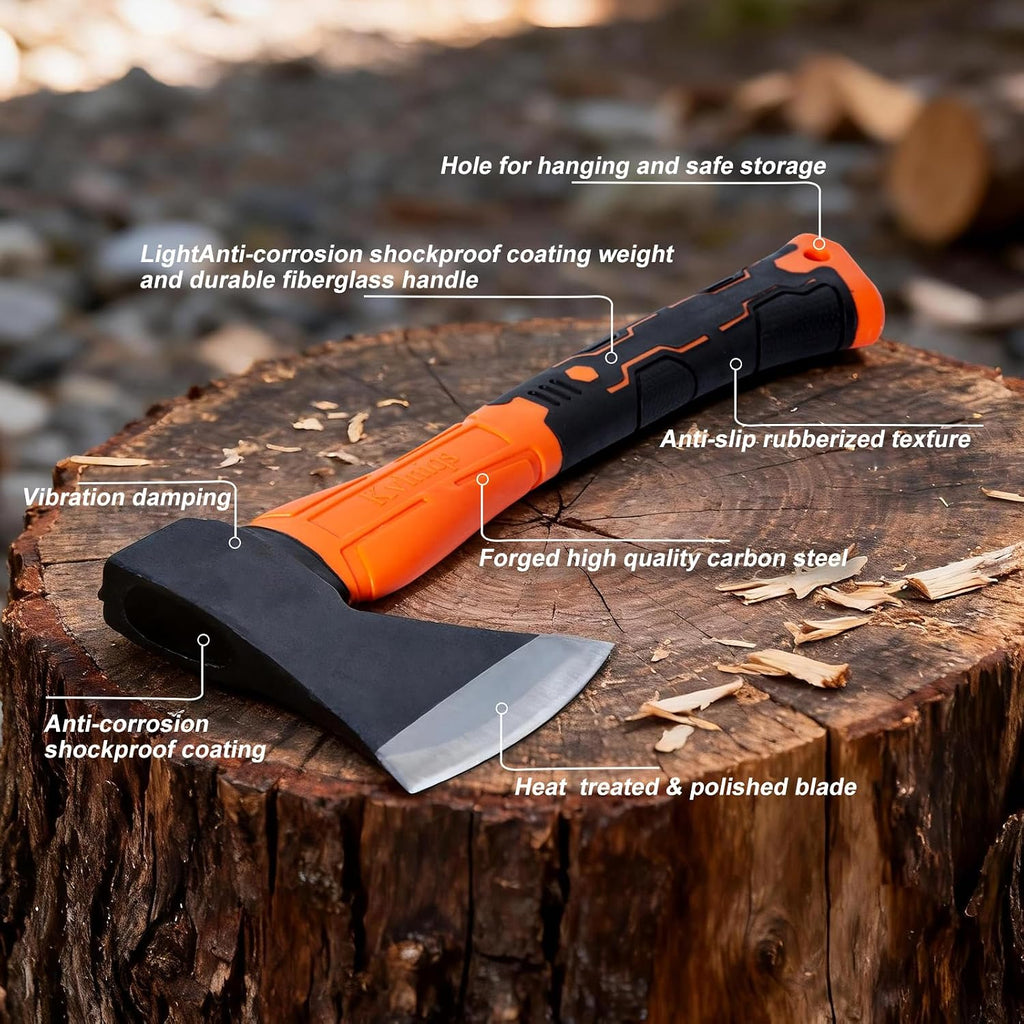 Small 14" Hatchet Axe, Wood Axe, Camping Hatchet, Wood Splitter | For Splitting and Kindling, Forged Steel Blade with
