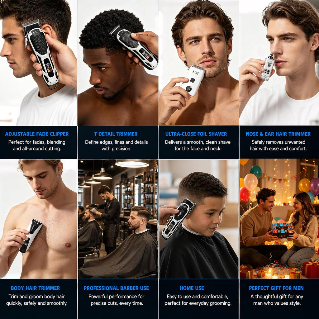 5-in-1 Hair Clippers for Men & Body Groomers White LED Display Cordless Clippers Set Beard Trimmer for Men Foil
